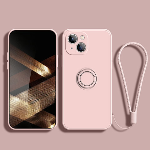 Funda Silicona Carcasa Ultrafina Goma con Magnetico Anillo de dedo Soporte G02 para Apple iPhone 15 Oro Rosa