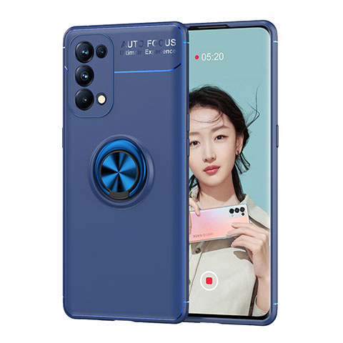 Funda Silicona Carcasa Ultrafina Goma con Magnetico Anillo de dedo Soporte JM1 para Oppo A54 5G Azul