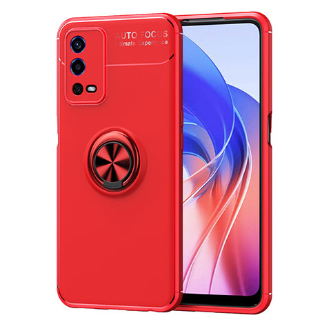 Funda Silicona Carcasa Ultrafina Goma con Magnetico Anillo de dedo Soporte JM1 para Oppo A55 4G Rojo