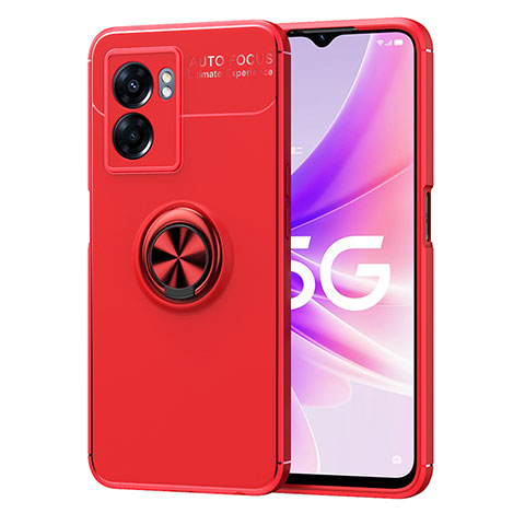 Funda Silicona Carcasa Ultrafina Goma con Magnetico Anillo de dedo Soporte JM1 para Oppo A56S 5G Rojo