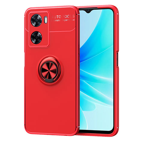 Funda Silicona Carcasa Ultrafina Goma con Magnetico Anillo de dedo Soporte JM1 para Oppo A57e Rojo