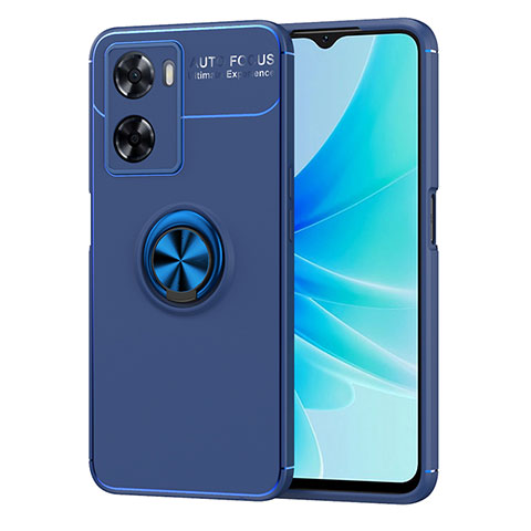 Funda Silicona Carcasa Ultrafina Goma con Magnetico Anillo de dedo Soporte JM1 para Oppo A77 4G Azul