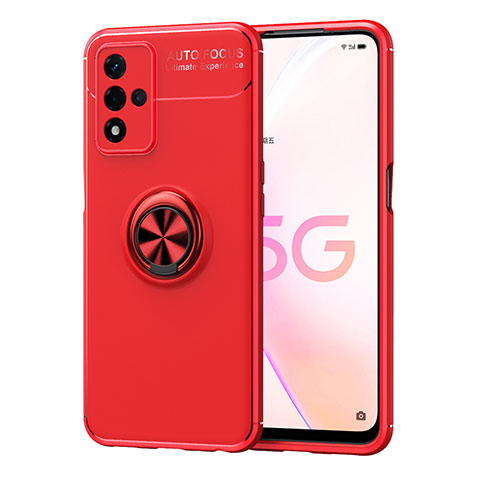 Funda Silicona Carcasa Ultrafina Goma con Magnetico Anillo de dedo Soporte JM1 para Oppo A93s 5G Rojo