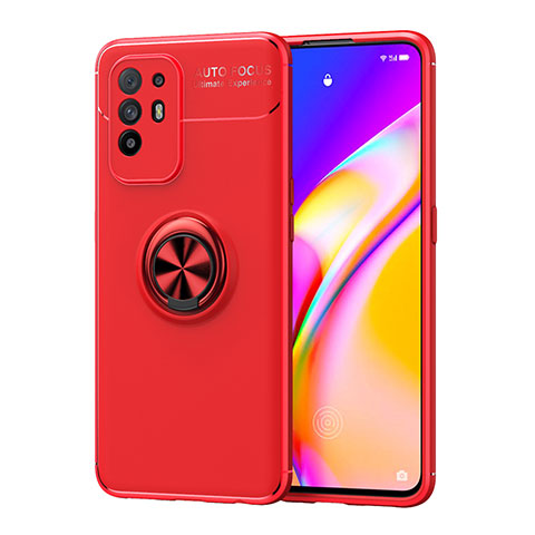 Funda Silicona Carcasa Ultrafina Goma con Magnetico Anillo de dedo Soporte JM1 para Oppo A94 5G Rojo