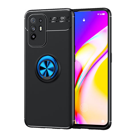 Funda Silicona Carcasa Ultrafina Goma con Magnetico Anillo de dedo Soporte JM1 para Oppo F19 Pro+ Plus 5G Azul y Negro