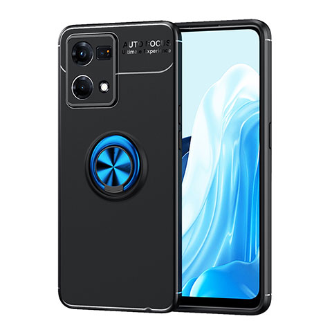 Funda Silicona Carcasa Ultrafina Goma con Magnetico Anillo de dedo Soporte JM1 para Oppo F21 Pro 4G Azul y Negro