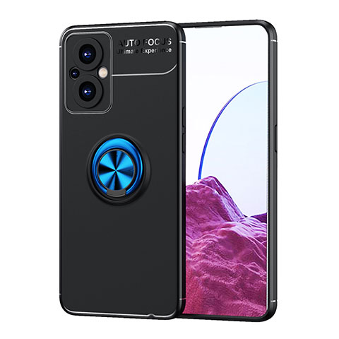 Funda Silicona Carcasa Ultrafina Goma con Magnetico Anillo de dedo Soporte JM1 para Oppo F21 Pro 5G Azul y Negro