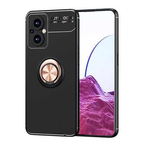 Funda Silicona Carcasa Ultrafina Goma con Magnetico Anillo de dedo Soporte JM1 para Oppo F21 Pro 5G Oro y Negro