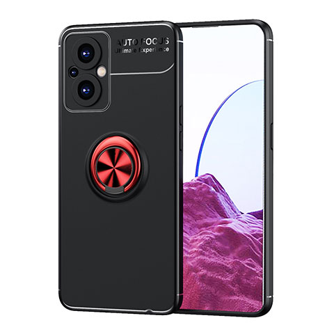 Funda Silicona Carcasa Ultrafina Goma con Magnetico Anillo de dedo Soporte JM1 para Oppo F21 Pro 5G Rojo y Negro