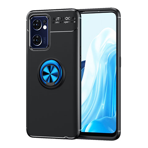 Funda Silicona Carcasa Ultrafina Goma con Magnetico Anillo de dedo Soporte JM1 para Oppo Find X5 Lite 5G Azul y Negro