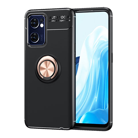 Funda Silicona Carcasa Ultrafina Goma con Magnetico Anillo de dedo Soporte JM1 para Oppo Find X5 Lite 5G Oro y Negro