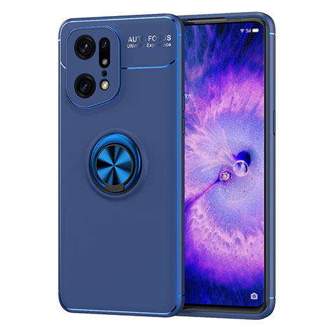 Funda Silicona Carcasa Ultrafina Goma con Magnetico Anillo de dedo Soporte JM1 para Oppo Find X5 Pro 5G Azul