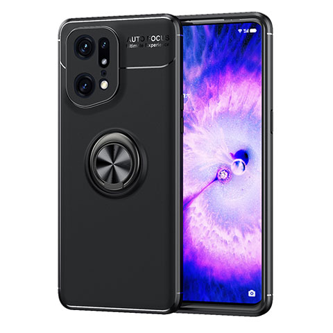 Funda Silicona Carcasa Ultrafina Goma con Magnetico Anillo de dedo Soporte JM1 para Oppo Find X5 Pro 5G Negro