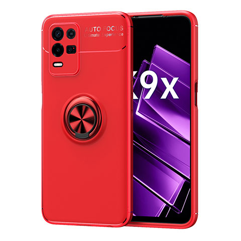 Funda Silicona Carcasa Ultrafina Goma con Magnetico Anillo de dedo Soporte JM1 para Oppo K9X 5G Rojo