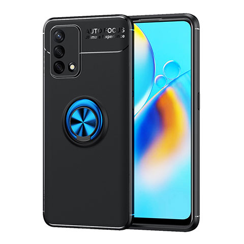 Funda Silicona Carcasa Ultrafina Goma con Magnetico Anillo de dedo Soporte JM1 para Oppo Reno6 Lite Azul y Negro