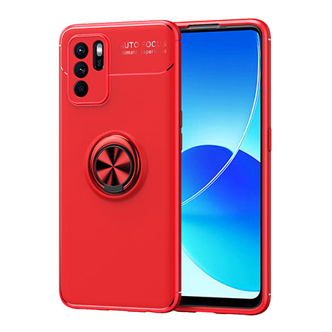 Funda Silicona Carcasa Ultrafina Goma con Magnetico Anillo de dedo Soporte JM1 para Oppo Reno6 Z 5G Rojo