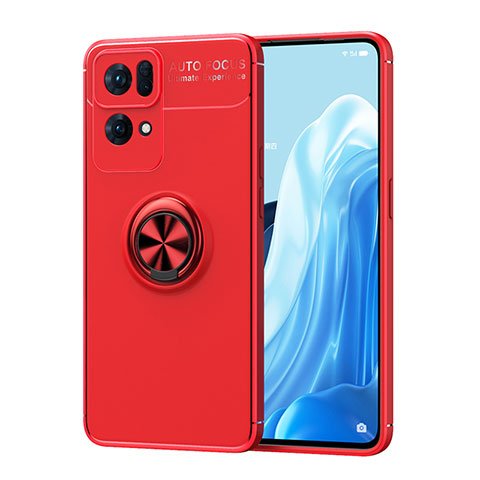 Funda Silicona Carcasa Ultrafina Goma con Magnetico Anillo de dedo Soporte JM1 para Oppo Reno7 Pro 5G Rojo