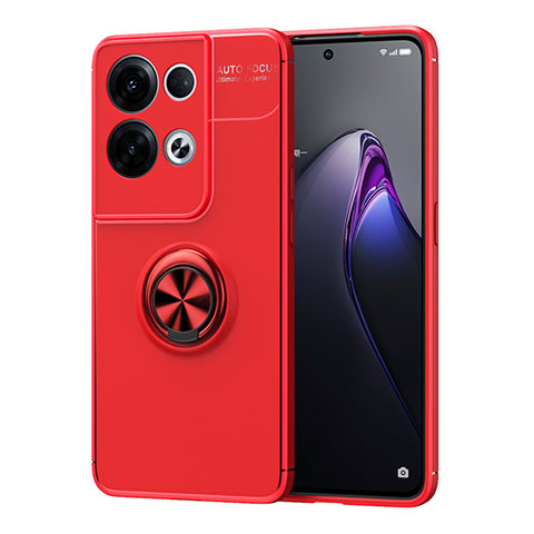 Funda Silicona Carcasa Ultrafina Goma con Magnetico Anillo de dedo Soporte JM1 para Oppo Reno8 5G Rojo