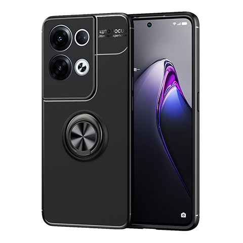 Funda Silicona Carcasa Ultrafina Goma con Magnetico Anillo de dedo Soporte JM1 para Oppo Reno9 Pro+ Plus 5G Negro