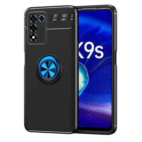 Funda Silicona Carcasa Ultrafina Goma con Magnetico Anillo de dedo Soporte JM1 para Realme 9 SE 5G Azul y Negro