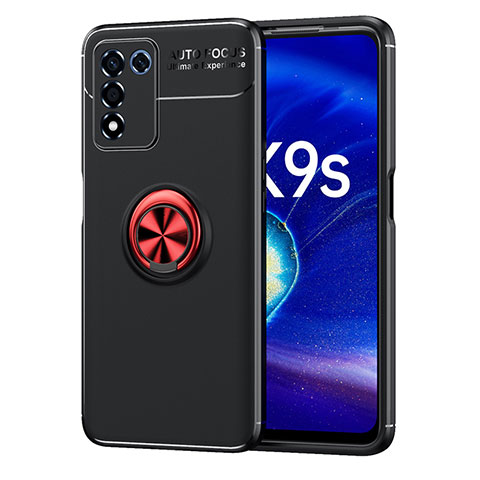 Funda Silicona Carcasa Ultrafina Goma con Magnetico Anillo de dedo Soporte JM1 para Realme 9 SE 5G Rojo y Negro