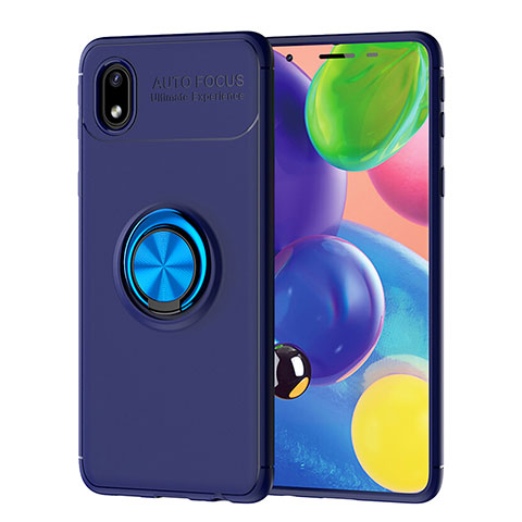 Funda Silicona Carcasa Ultrafina Goma con Magnetico Anillo de dedo Soporte JM1 para Samsung Galaxy A01 Core Azul