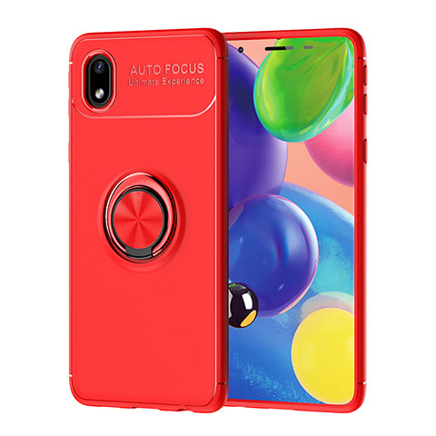 Funda Silicona Carcasa Ultrafina Goma con Magnetico Anillo de dedo Soporte JM1 para Samsung Galaxy A01 Core Rojo
