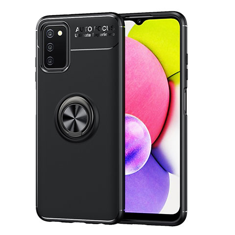 Funda Silicona Carcasa Ultrafina Goma con Magnetico Anillo de dedo Soporte JM1 para Samsung Galaxy A03s Negro