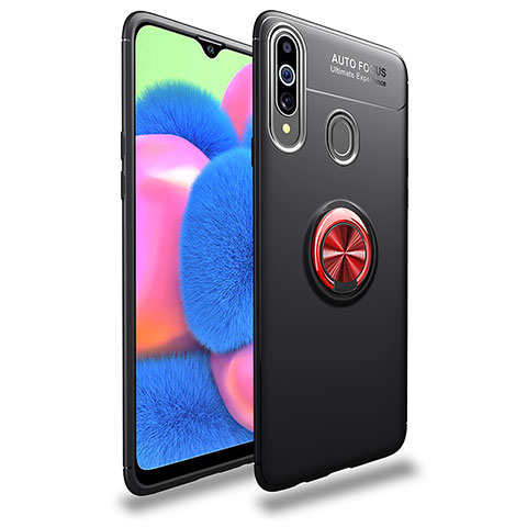 Funda Silicona Carcasa Ultrafina Goma con Magnetico Anillo de dedo Soporte JM1 para Samsung Galaxy A20s Rojo y Negro