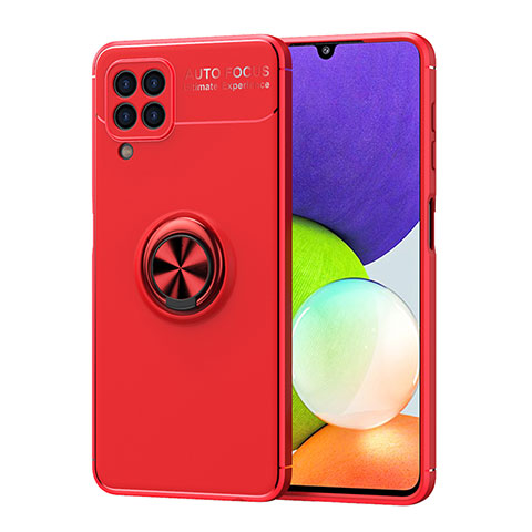 Funda Silicona Carcasa Ultrafina Goma con Magnetico Anillo de dedo Soporte JM1 para Samsung Galaxy A22 4G Rojo