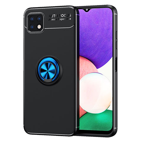 Funda Silicona Carcasa Ultrafina Goma con Magnetico Anillo de dedo Soporte JM1 para Samsung Galaxy A22s 5G Azul y Negro