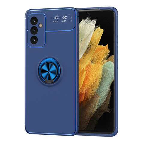 Funda Silicona Carcasa Ultrafina Goma con Magnetico Anillo de dedo Soporte JM1 para Samsung Galaxy A34 5G Azul