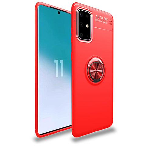 Funda Silicona Carcasa Ultrafina Goma con Magnetico Anillo de dedo Soporte JM1 para Samsung Galaxy A41 Rojo