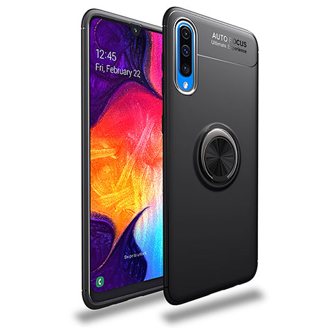 Funda Silicona Carcasa Ultrafina Goma con Magnetico Anillo de dedo Soporte JM1 para Samsung Galaxy A50 Negro