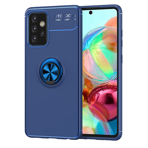 Funda Silicona Carcasa Ultrafina Goma con Magnetico Anillo de dedo Soporte JM1 para Samsung Galaxy A52 4G Azul