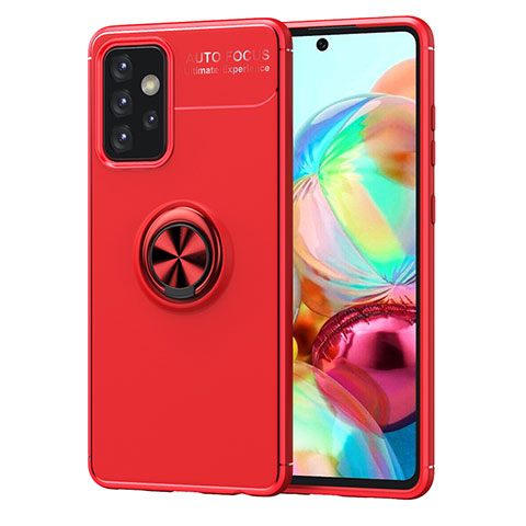 Funda Silicona Carcasa Ultrafina Goma con Magnetico Anillo de dedo Soporte JM1 para Samsung Galaxy A52 4G Rojo