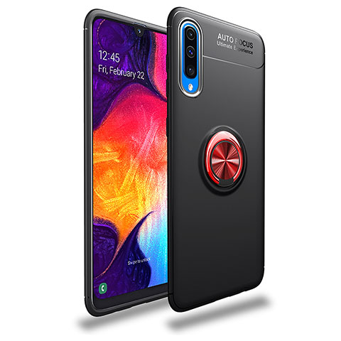 Funda Silicona Carcasa Ultrafina Goma con Magnetico Anillo de dedo Soporte JM1 para Samsung Galaxy A70 Rojo y Negro