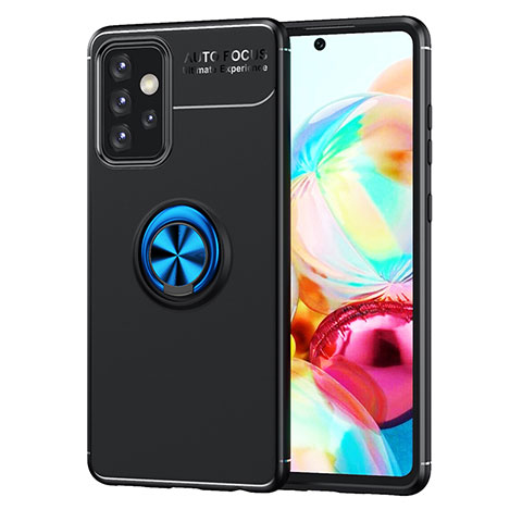 Funda Silicona Carcasa Ultrafina Goma con Magnetico Anillo de dedo Soporte JM1 para Samsung Galaxy A72 5G Azul y Negro