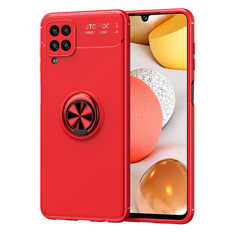 Funda Silicona Carcasa Ultrafina Goma con Magnetico Anillo de dedo Soporte JM1 para Samsung Galaxy F12 Rojo