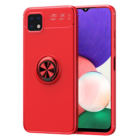 Funda Silicona Carcasa Ultrafina Goma con Magnetico Anillo de dedo Soporte JM1 para Samsung Galaxy F42 5G Rojo