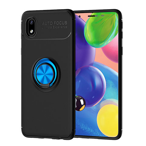 Funda Silicona Carcasa Ultrafina Goma con Magnetico Anillo de dedo Soporte JM1 para Samsung Galaxy M01 Core Azul y Negro