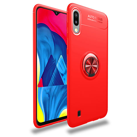 Funda Silicona Carcasa Ultrafina Goma con Magnetico Anillo de dedo Soporte JM1 para Samsung Galaxy M10 Rojo