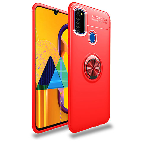 Funda Silicona Carcasa Ultrafina Goma con Magnetico Anillo de dedo Soporte JM1 para Samsung Galaxy M21 Rojo