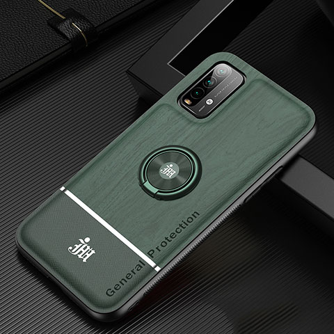 Funda Silicona Carcasa Ultrafina Goma con Magnetico Anillo de dedo Soporte JM1 para Xiaomi Redmi 9 Power Verde