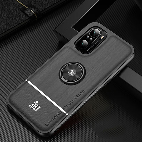 Funda Silicona Carcasa Ultrafina Goma con Magnetico Anillo de dedo Soporte JM1 para Xiaomi Redmi K40 Pro 5G Negro