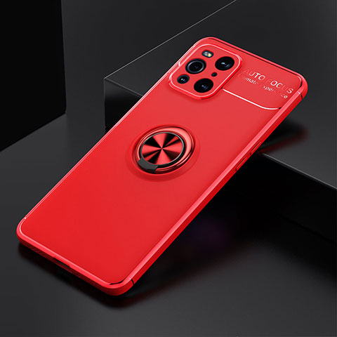 Funda Silicona Carcasa Ultrafina Goma con Magnetico Anillo de dedo Soporte JM2 para Oppo Find X3 5G Rojo