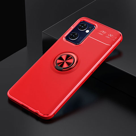 Funda Silicona Carcasa Ultrafina Goma con Magnetico Anillo de dedo Soporte JM2 para Oppo Find X5 Lite 5G Rojo