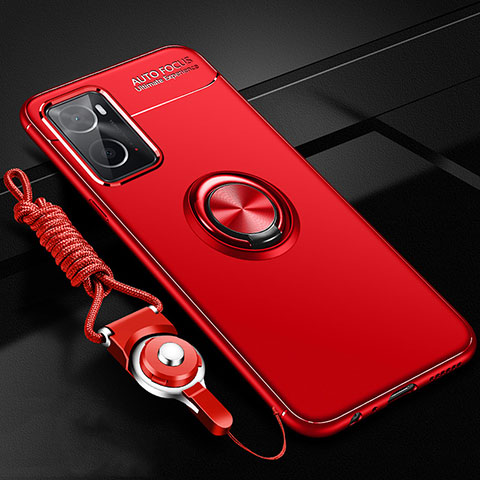 Funda Silicona Carcasa Ultrafina Goma con Magnetico Anillo de dedo Soporte JM3 para Oppo A76 Rojo