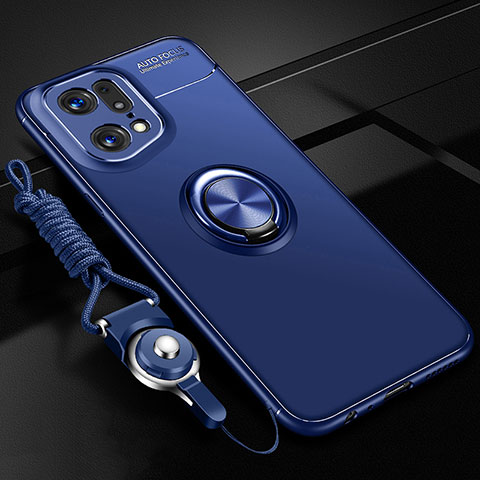 Funda Silicona Carcasa Ultrafina Goma con Magnetico Anillo de dedo Soporte JM3 para Oppo Find X5 Pro 5G Azul