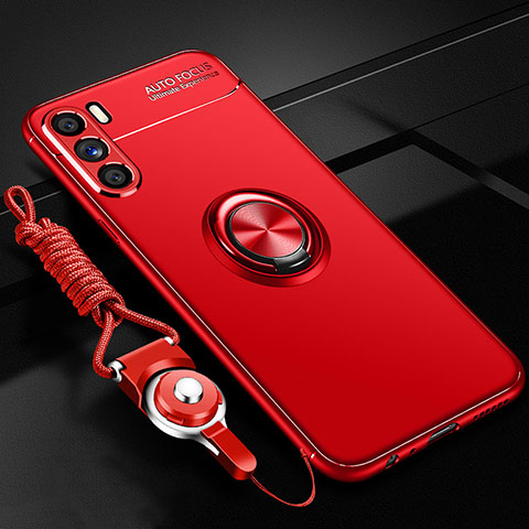 Funda Silicona Carcasa Ultrafina Goma con Magnetico Anillo de dedo Soporte JM3 para Oppo K9 Pro 5G Rojo